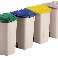 Waste container beige 100l lid beige W.520xD.560xH.860mm with 2 wheels