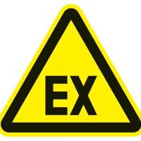 Explosive atmosphere warning sign, triangular, yellow/black, self-adhesive