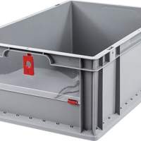 ALLIT transport stacking container L600xW400xH220mm, gray red PP with hinged disc