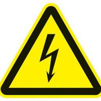 Sign electrical voltage 200x200mm 3-sided plastic yellow/black