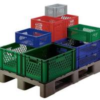 Transport stacking container L600xW400xH270mm PP red walls perforated