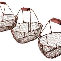 Wire basket set of 3 with wooden handle