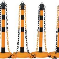 Barrier post set PU yellow/black 6 posts and 5 chains D.63xH.1000 with chain eyelets