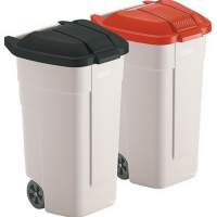 Waste container beige 100l lid red W.520xD.560xH.860mmwith 2 wheels